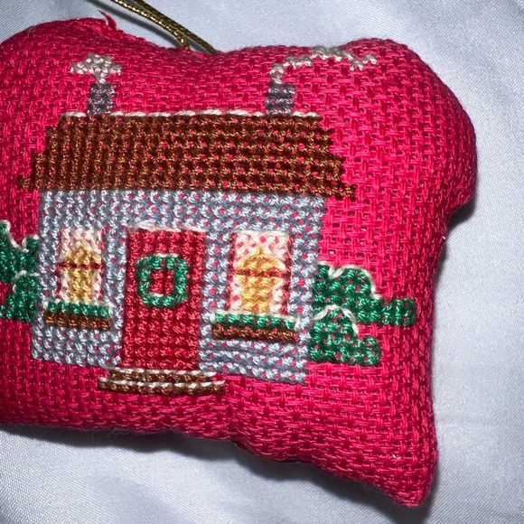 Vintage Christmas Cross Stitch Ornament stuffed Hanging Red House - Picture 3 of 7